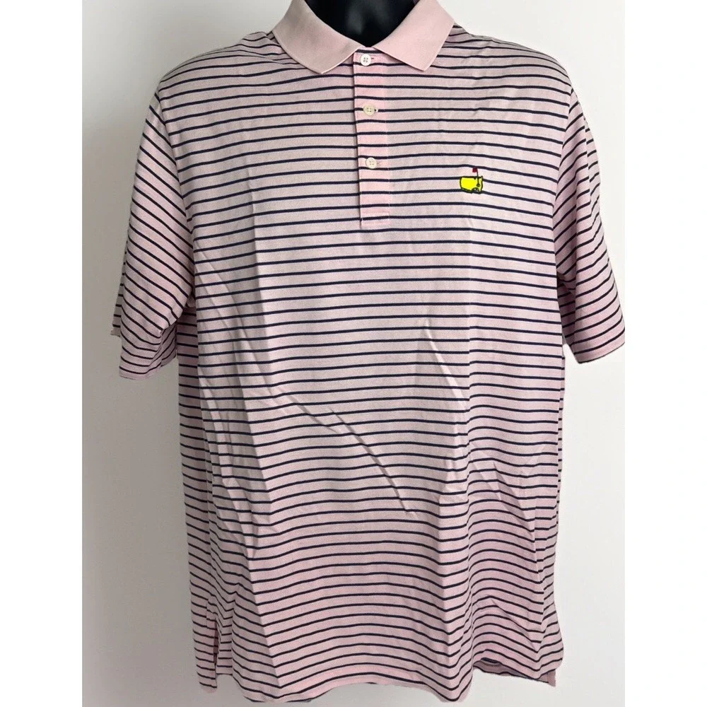 Polo Golf Ralph‎ Lauren Mens Large Shortsleeve Pink Blue Stripe-100% Pima Cotton
